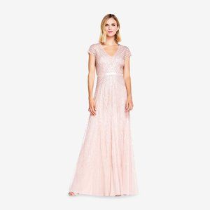 Adrianna Papell - beaded V-neck gown in blush